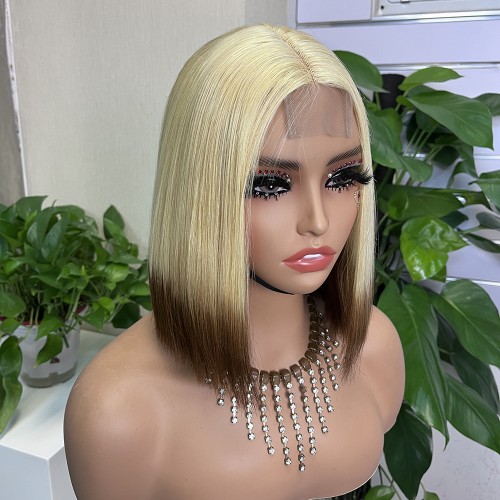 2x6 #613/4 Colored Straight BOB Lace Closure Virgin Human Hair Wig | Human Hair Wig | Lace Front
